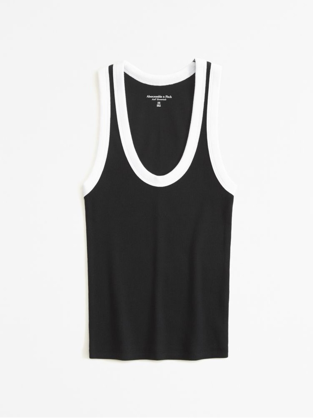 Essential Rib Tuckable Scoopneck Tank Ribbed Top | Black White Trim